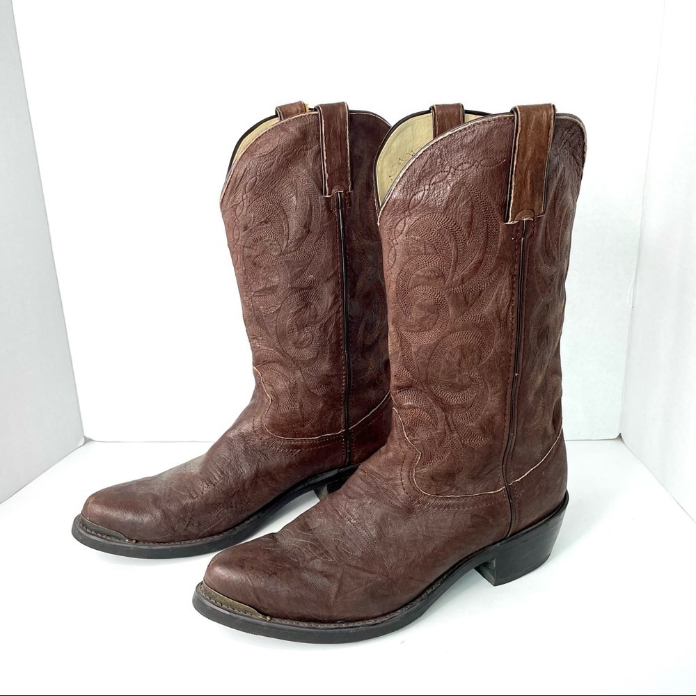 Men's Durango Brown Leather Steel Toe Western Cowboy Work Boots Size 8 D